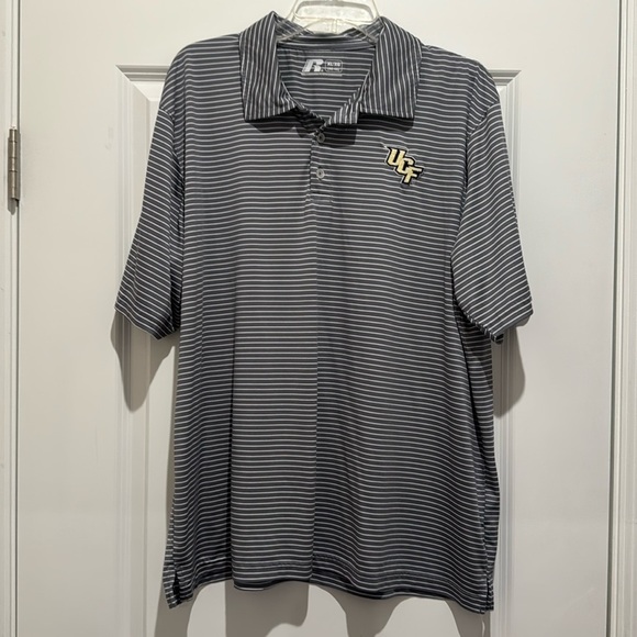 UCF EMBROIDERY Collared Russell Shirt -Short Sleeve -Size XL -Gray/White Stripes - Picture 1 of 8